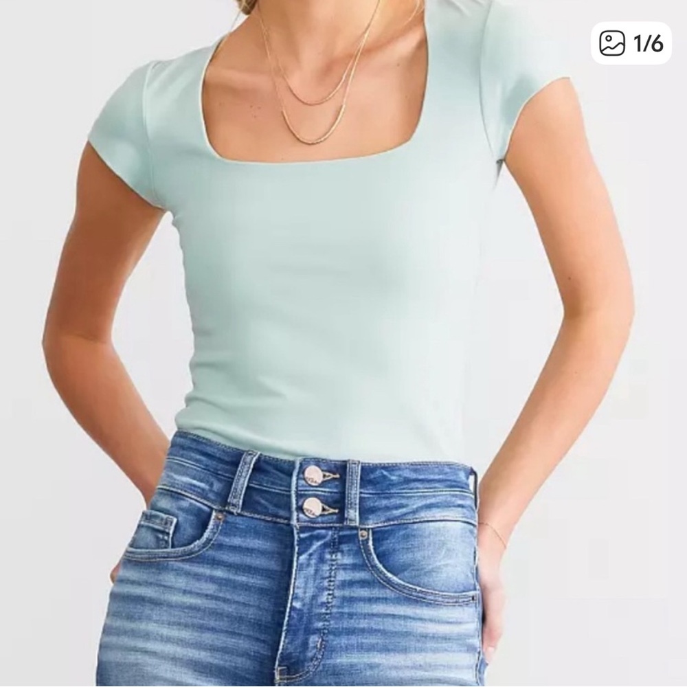 Free people square eyes reflection neck pale green Women's Bodysuit